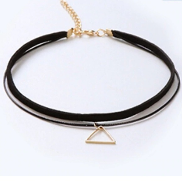 Geometric Gold Triangle Double Layer Black Choker - Picture 1 of 4